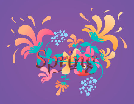 The inscription spring, on the spring theme, is stylized with flowers.のイラスト素材