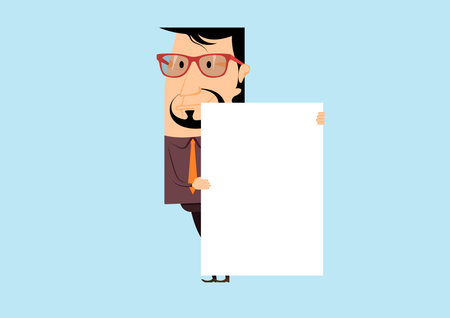 Businessman with a poster. Businessman with a banner. Vector illustrationのイラスト素材