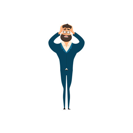 Business dilemma. Businessman looking at the rotating business icons. Concept business vector illustrationのイラスト素材