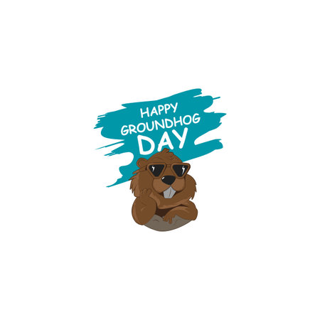 Happy Groundhog Day design with cute groundhogのイラスト素材