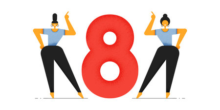 Two women in sportswear. Figure eight. International Women's Day. Vector.のイラスト素材