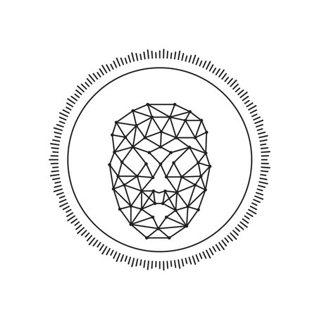 Round facial recognition identification scan line art vector icon for apps and websites - Vector illustrationのイラスト素材