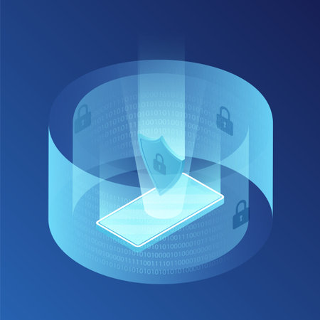 Data protection concept. Virus protection vector illustration. Internet security. Cyber attack on the computer. Safety and confidential data protection, concept with character saving code and check access.のイラスト素材
