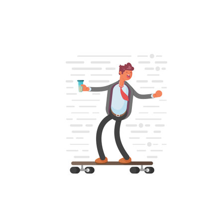 Businessman on a skateboard. Winner concept illustration. Businessman has achieved success..のイラスト素材