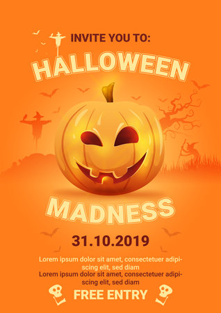 Halloween night background with pumpkin. Halloween party. Vector illustrationのイラスト素材