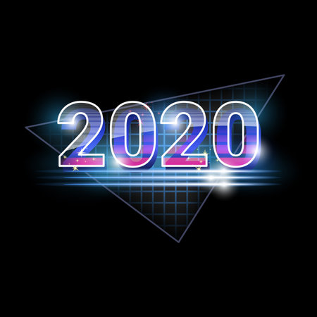 2020. Retro banner. Old style poster. Retro style disco party 1980, 80's fashion, 80s background, neon style, vintage dance night. Club 80's, 90's vintage. - Vector illustrationのイラスト素材