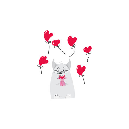 Cute kitten wishes a happy holiday. Kitten gives a gift - Vector illustrationのイラスト素材