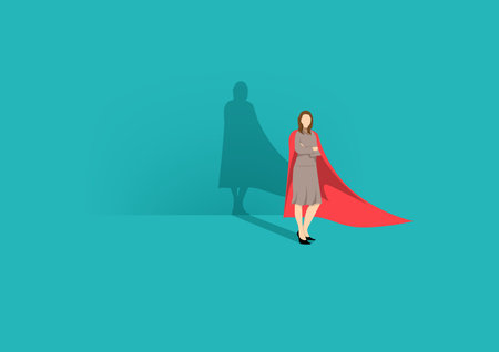 Business woman superhero vector concept. Business Woman with superhero shadow. Symbol of confidence, leadership, power, feminism and emancipation. - Vector illustrationのイラスト素材