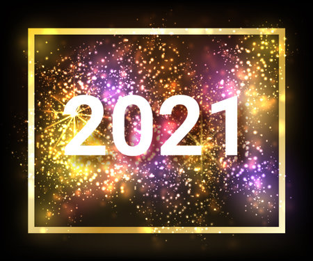 New Year 2021 logo text design write gold. White numbers 2021.のイラスト素材