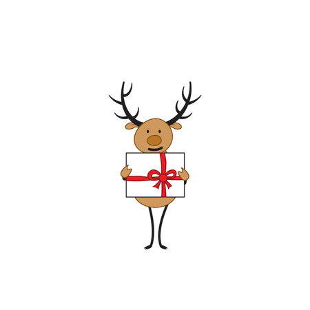 Christmas deer which. Christmas reindeer giving gifts. Merry Christmas. - Vector illustrationのイラスト素材