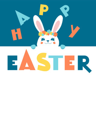 Easter poster and banner template with easter bunny. Greetings and presents for Easter Day in flat lay styling. Promotion and shopping template.のイラスト素材