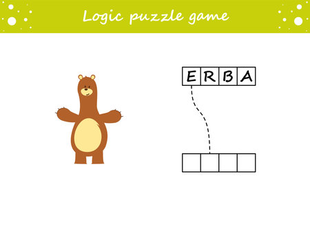 Logic puzzle game. Learning words for kids. Find the hidden name. Activity page for study English. Game for children. Vector illustration. Cartoon style.のイラスト素材