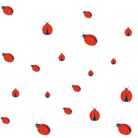 Ladybugs seamless pattern. Cute ladybug or ladybird simple flat design red and black. Vector illustration isolated on white background.のイラスト素材