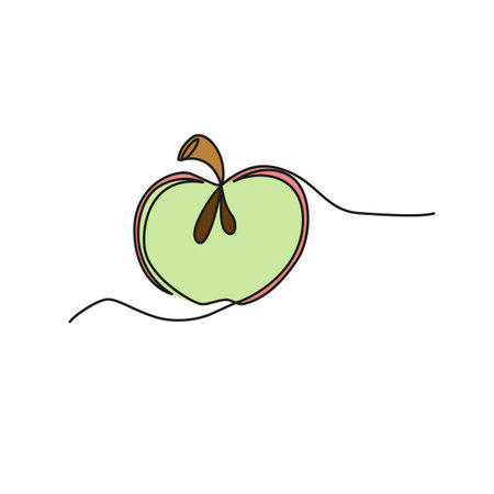 One continuous line drawing fruits Apple, isolated on white background. Healthy eating concept.のイラスト素材