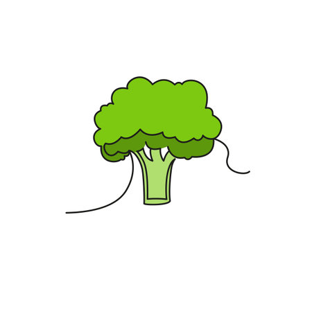 One continuous line drawing vegetables broccoli, isolated on white background. Healthy eating concept.のイラスト素材