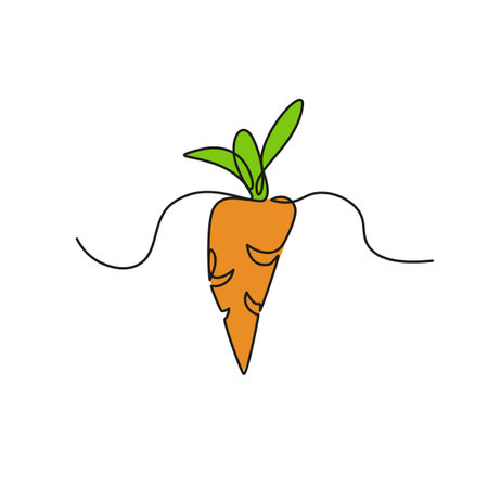 One continuous line drawing vegetables carrot, isolated on white background. Healthy eating concept.のイラスト素材