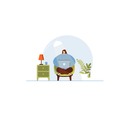 Vector illustration concept business woman practicing yoga. Girl sits in the lotus position, the thought process, the inception and the search for ideas.のイラスト素材