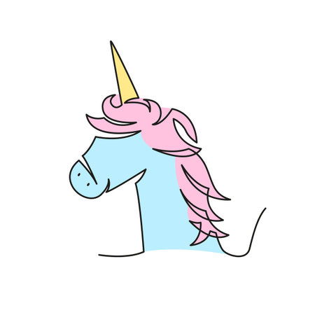 Happy little beautiful unicorn. Happy beautiful unicorn illustration continuous line drawing.