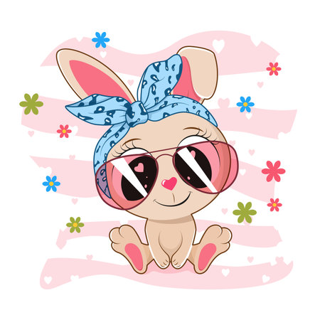 Cute Cartoon Bunny is sitting wearing glasses.のイラスト素材