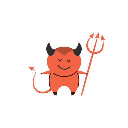 Demon for Halloween greeting card and poster, party sign. Concept illustration with sign and symbol. Flat design cartoon element.のイラスト素材