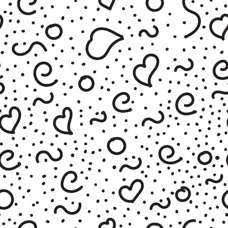 Fun black line doodle seamless pattern. Simple childish scribble backdrop.のイラスト素材