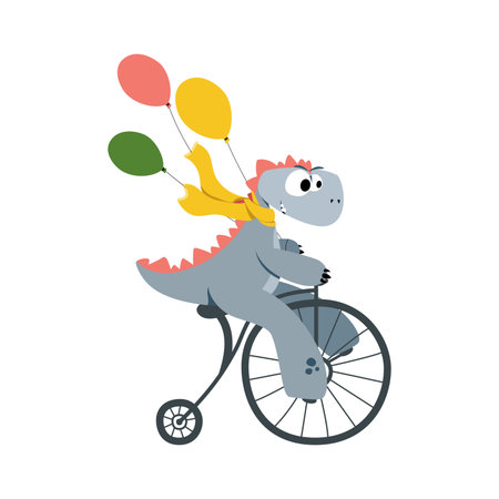 Cute dinosaur with bicycle. Circus show illustration. T-shirt graphics.のイラスト素材