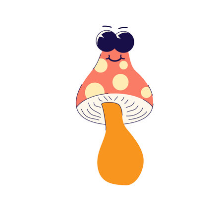 Mushroom, 70's retro print. illustration for tee, t shirt and sticker - poster design. Fly agaric mushroom, funky concept.のイラスト素材