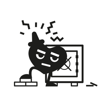 Romantic heart, composition of a cheerful heart stands in front of a safe with wealth. A loving heart for February 14, Valentine's Day and March 8. Postcard for the holiday.のイラスト素材