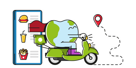 Land on a moped does courier delivery. Graphic design.のイラスト素材