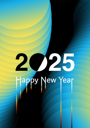 New Year 2025 poster in 80s style with glitch effect, design templates. For holiday and season decoration. backgrounds for branding, banner. Vector illustration.のイラスト素材