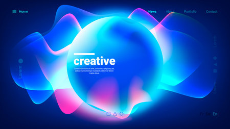 An abstract digital composition showcases a glowing sphere surrounded by dynamic, colorful waves. The overall effect creates a sense of creativity and modernity in design.のイラスト素材