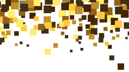 Bright yellow and brown squares scatter across a white background, forming a vibrant abstract pattern that evokes a festive atmosphere, suitable for various creative projects.のイラスト素材