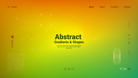 The design features a blend of vibrant gradients transitioning between colors, accompanied by geometric shapes. It serves as an engaging layout for a contemporary website.のイラスト素材