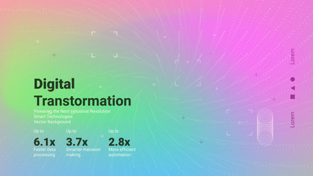Bright and colorful abstract background highlights the topic of digital transformation, showing advancements in data processing and automation technologies.のイラスト素材