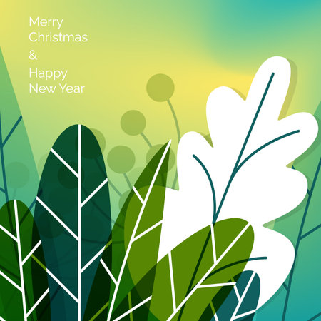 Bright and colorful plant designs create a festive atmosphere for Christmas and New Year celebrations. The cheerful background enhances the joyful message.のイラスト素材