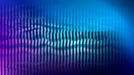 Colorful wavy patterns and stripes blend together to create a stunning background. The design features various shades of blue and purple, ideal for digital art projects or tech-related themes.のイラスト素材