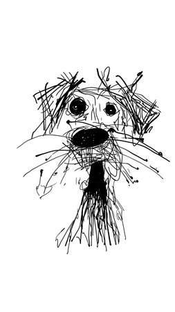 Abstract scribble line drawing of a cute dog face. Emotional hand-drawn vector illustration for pet design, posters and prints.のイラスト素材