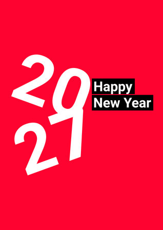 Minimalist Happy New Year 2027 poster design with bold typography on red background. Modern festive vector illustration for greeting cards, posters, banners, social media and branding.のイラスト素材