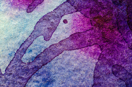 Blue watercolor stain on embossed paper. Abstract watercolor patternの写真素材