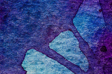 Blue watercolor stain on embossed paper. Abstract watercolor patternの写真素材
