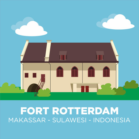 Fort Rotterdam is a 17th-century fort in Makassar on the island of Sulawesi in Indonesia.のイラスト素材