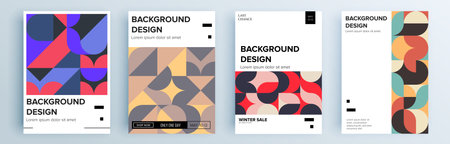 Modern abstract covers set, minimal covers design. Colorful geometric background, vector illustration.のイラスト素材
