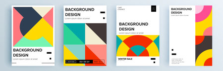 Modern abstract covers set, minimal covers design. Colorful geometric background, vector illustration.のイラスト素材