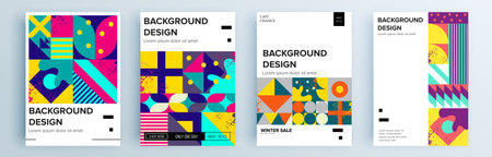 Modern abstract covers set, minimal covers design. Colorful geometric background, vector illustration.のイラスト素材