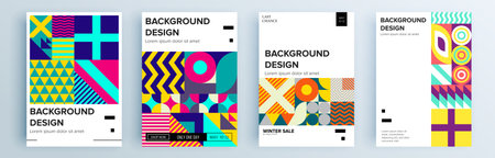 Modern abstract covers set, minimal covers design. Colorful geometric background, vector illustration.のイラスト素材