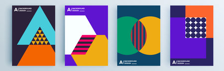 Modern abstract covers set, minimal covers design. Colorful geometric background, vector illustration.のイラスト素材