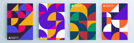 Modern abstract covers set, minimal covers design. Colorful geometric background, vector illustration.のイラスト素材