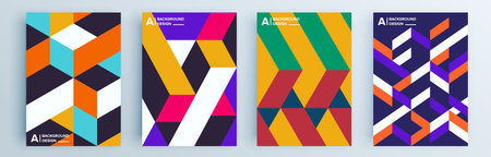 Modern abstract covers set, minimal covers design. Colorful geometric background, vector illustration.のイラスト素材