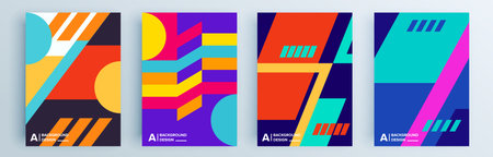 Modern abstract covers set, minimal covers design. Colorful geometric background, vector illustration.のイラスト素材