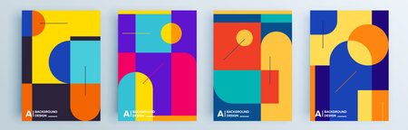 Modern abstract covers set, minimal covers design. Colorful geometric background, vector illustration.のイラスト素材